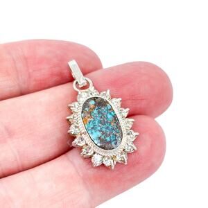 Vintage Sterling Silver 950 Turquoise Cubic Zirconia Pendant